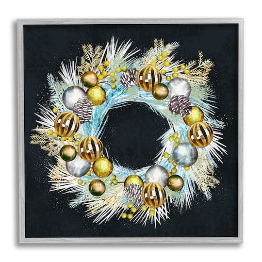 Stupell Industries Gleaming Seasonal Pine Wreath Framed Giclee Art